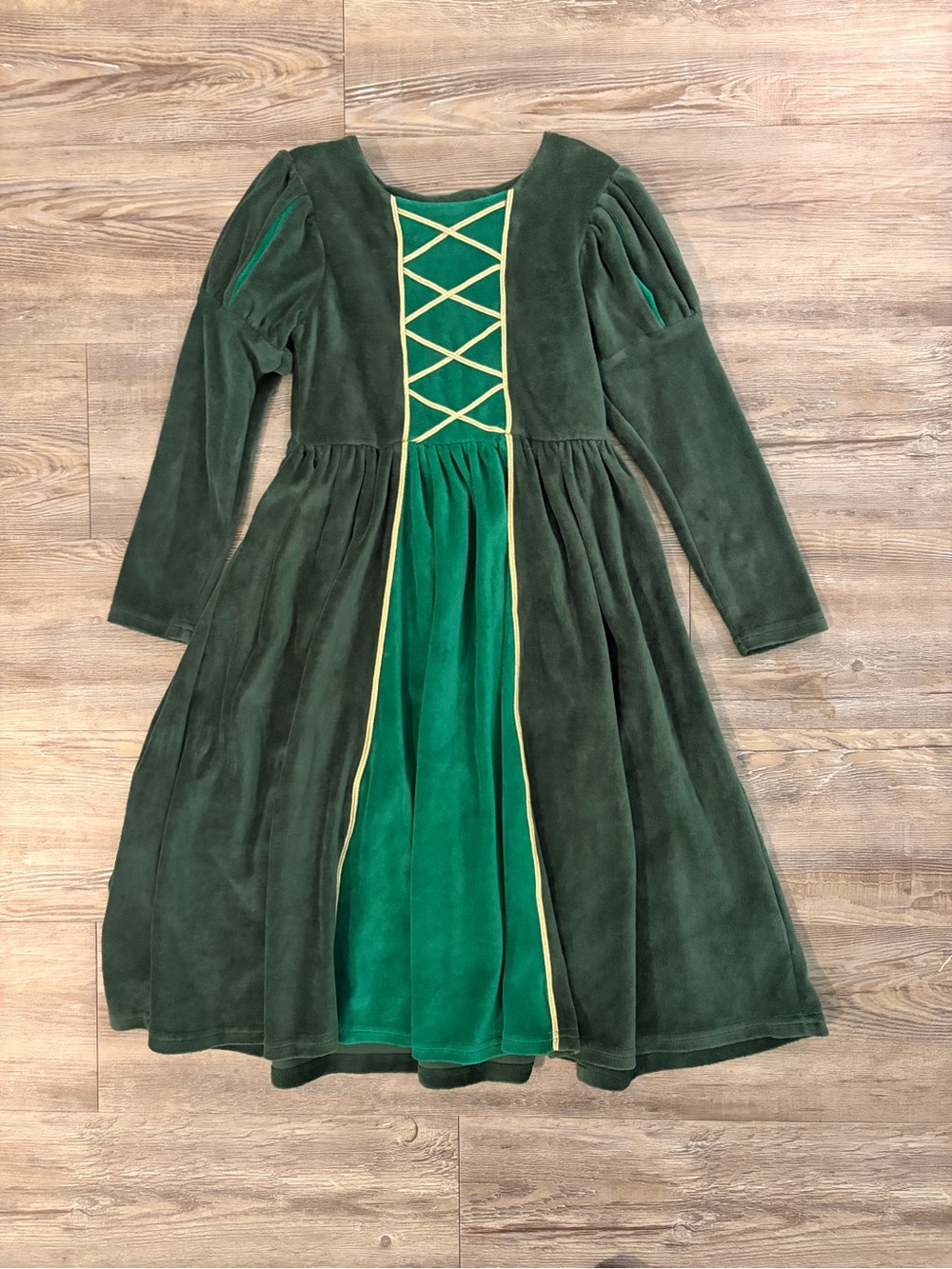 Mini Boden 100% Cotton Velour Green Princess Dress - 7/8